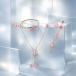 Pink Clover Bangle Bracelet, Ring, Stud earrings, Lariat Necklace, & Bracelet