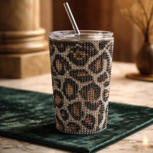 Leopard Stainless Tumbler w Straw