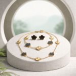 Black Clover- Necklace, Bracelet, Stud Earring Set