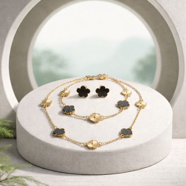 Black Clover- Necklace, Bracelet, Stud Earring Set