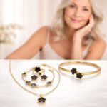 Black Clover Bangle Bracelet, Ring, Stud earrings, Necklace, & Bracelet