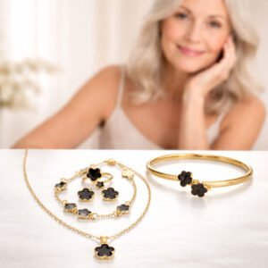 Black Clover Bangle Bracelet, Ring, Stud earrings, Necklace, & Bracelet
