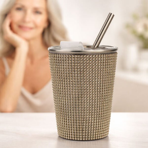 Gold Stainless Tumbler w Straw
