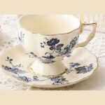 Blue Floral French Vintage Ceramic Teacup & Saucer
