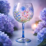 Blue Floral Wine Glass