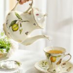 Floral Lemon Butterfly Set Vintage French Ceramic Teacup, Saucer, & Tea Pot
