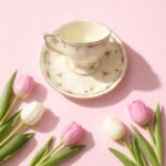 Vintage Rose & Pearl Ceramic Teacup & Saucer